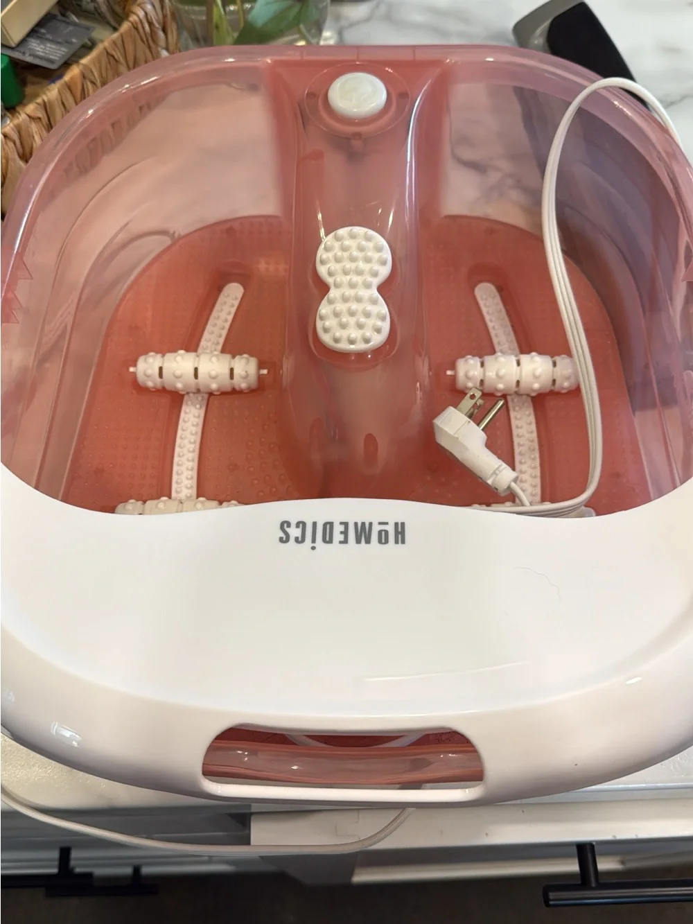 Homedics White and Pink Foot Spa with Massage Rollers